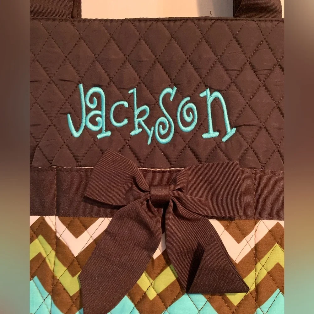 N. Gil Chevron Diaper Bag W/ Monogrammed “Jackson” New